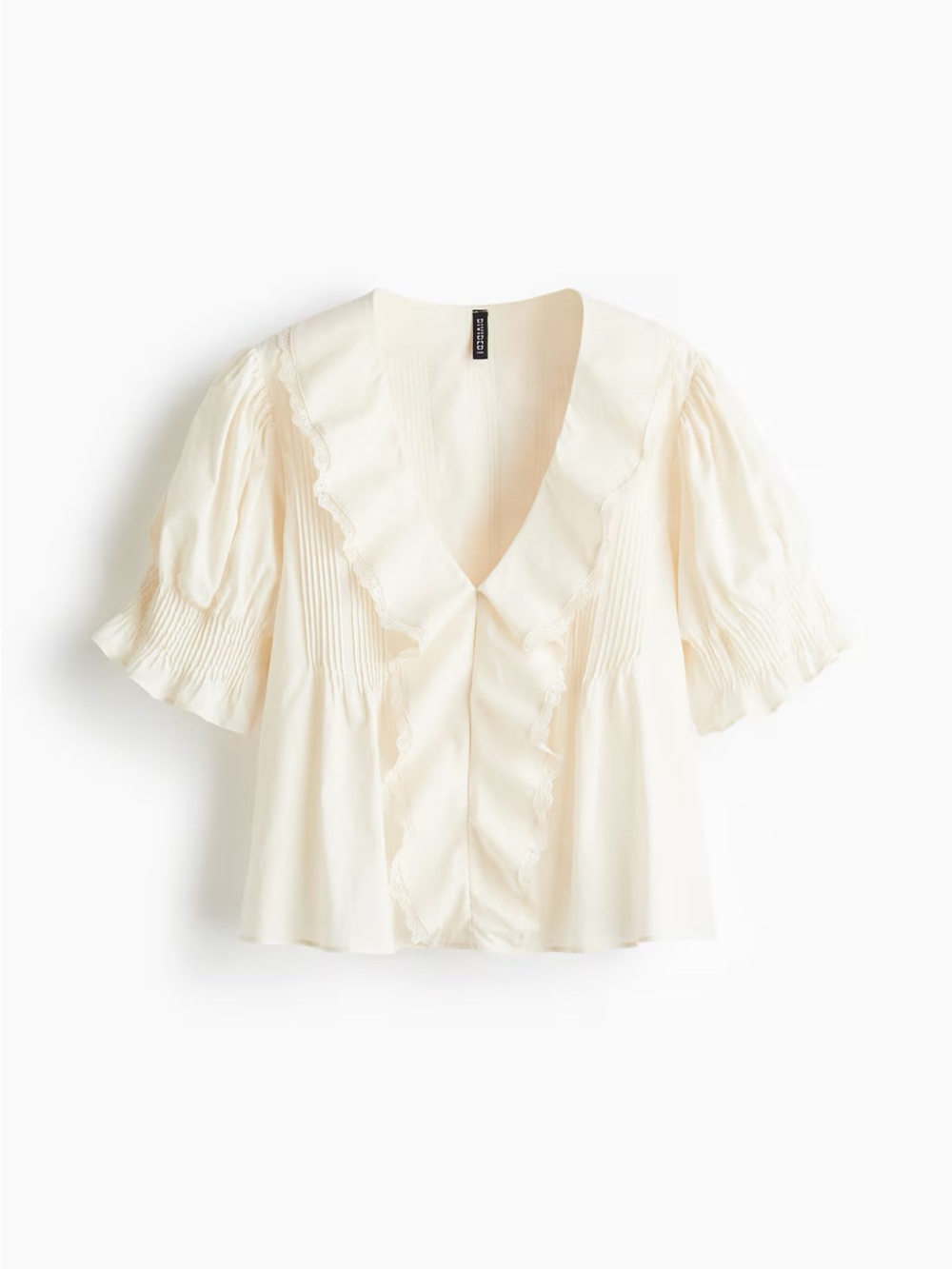 H&M Women’s Cotton Pintuck Ruffle V-Neck Blouse Large NWT Doen Henri inspired